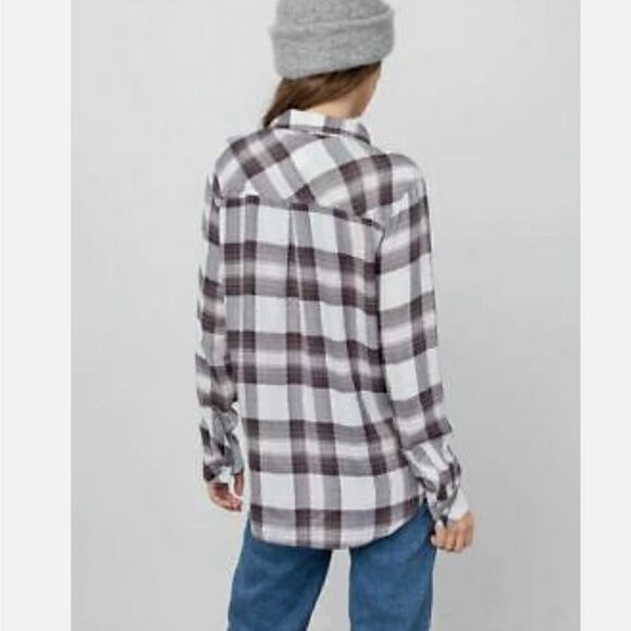 RAILS Hunter plaid Shirt White Grey Peach button down long sleeve top - Picture 2 of 13